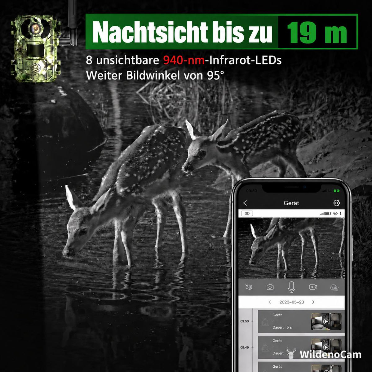 Nachtsicht bis zu 19 Meter