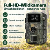Wildkamera Full HD 1080p – 16 MP, einfache Bedienung ohne App