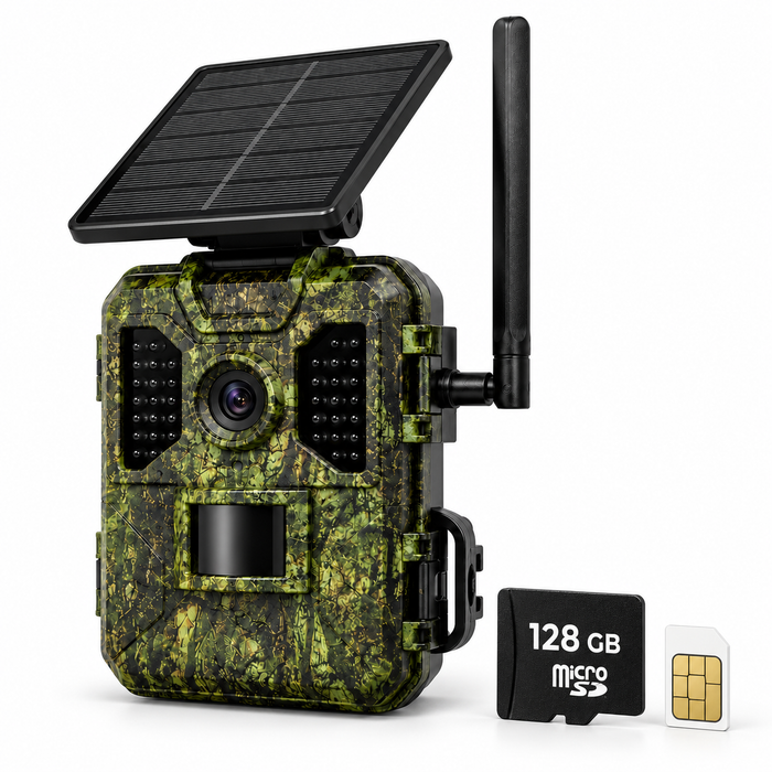 4G-Wildkamera 4K mit Solarpanel – SIM-Karte und 128 GB inklusive